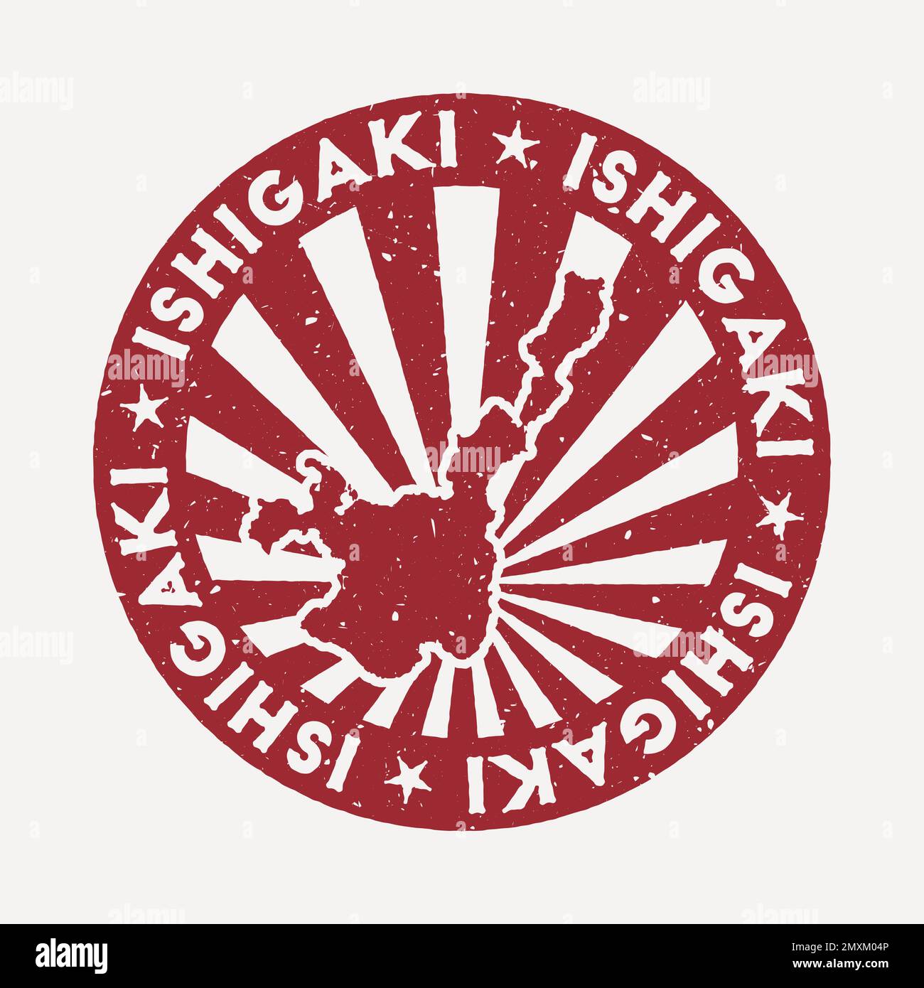 Timbre Ishigaki. Voyager tampon en caoutchouc rouge avec la carte de l'île, illustration vectorielle. Illustration de Vecteur