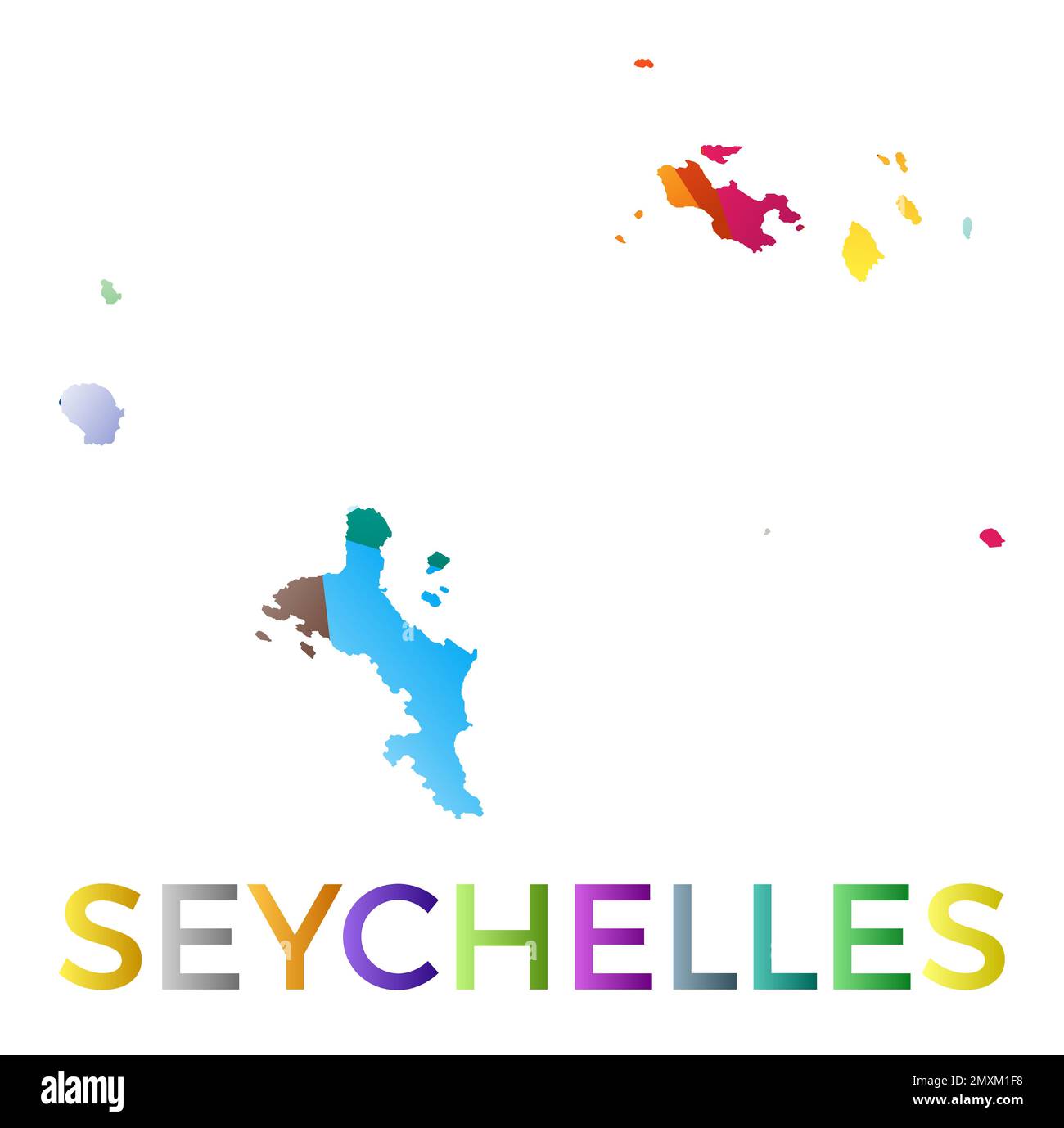 Forme seychelloise de couleur vive. Logo insulaire de style géométrique multicolore. Design moderne et tendance. Illustration vectorielle élégante. Illustration de Vecteur