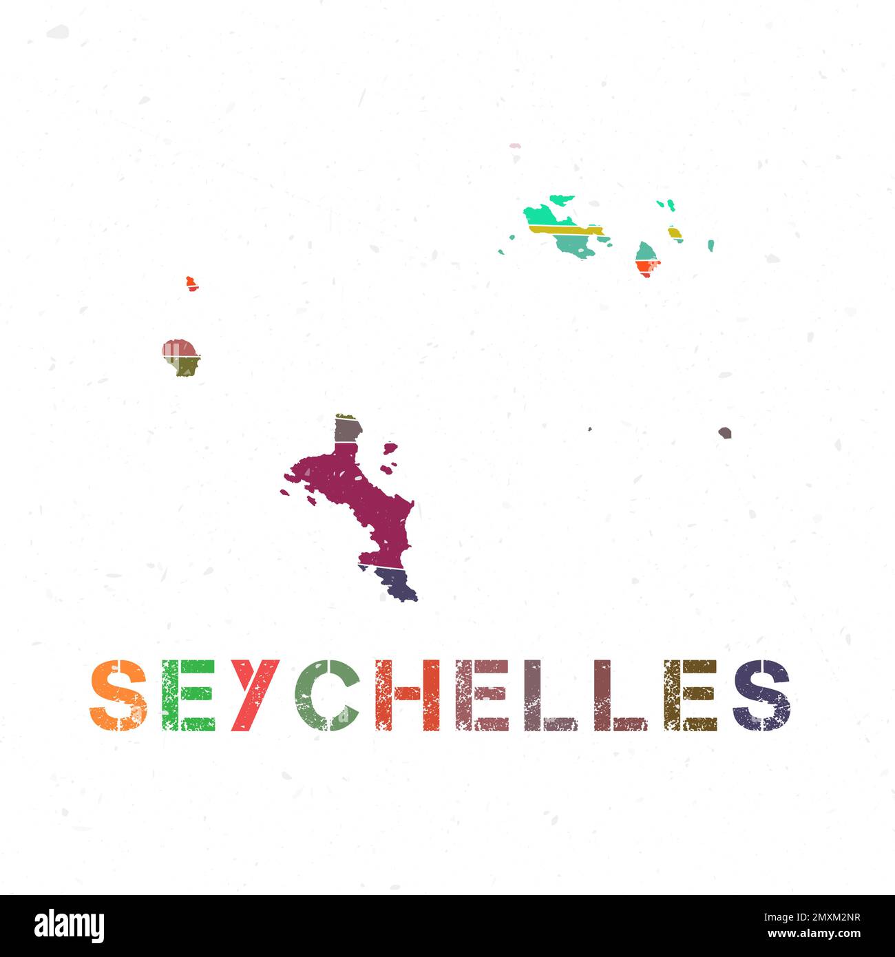 Carte des Seychelles. Forme de l'île avec de belles vagues géométriques et texture grunge. Illustration vectorielle attrayante. Illustration de Vecteur