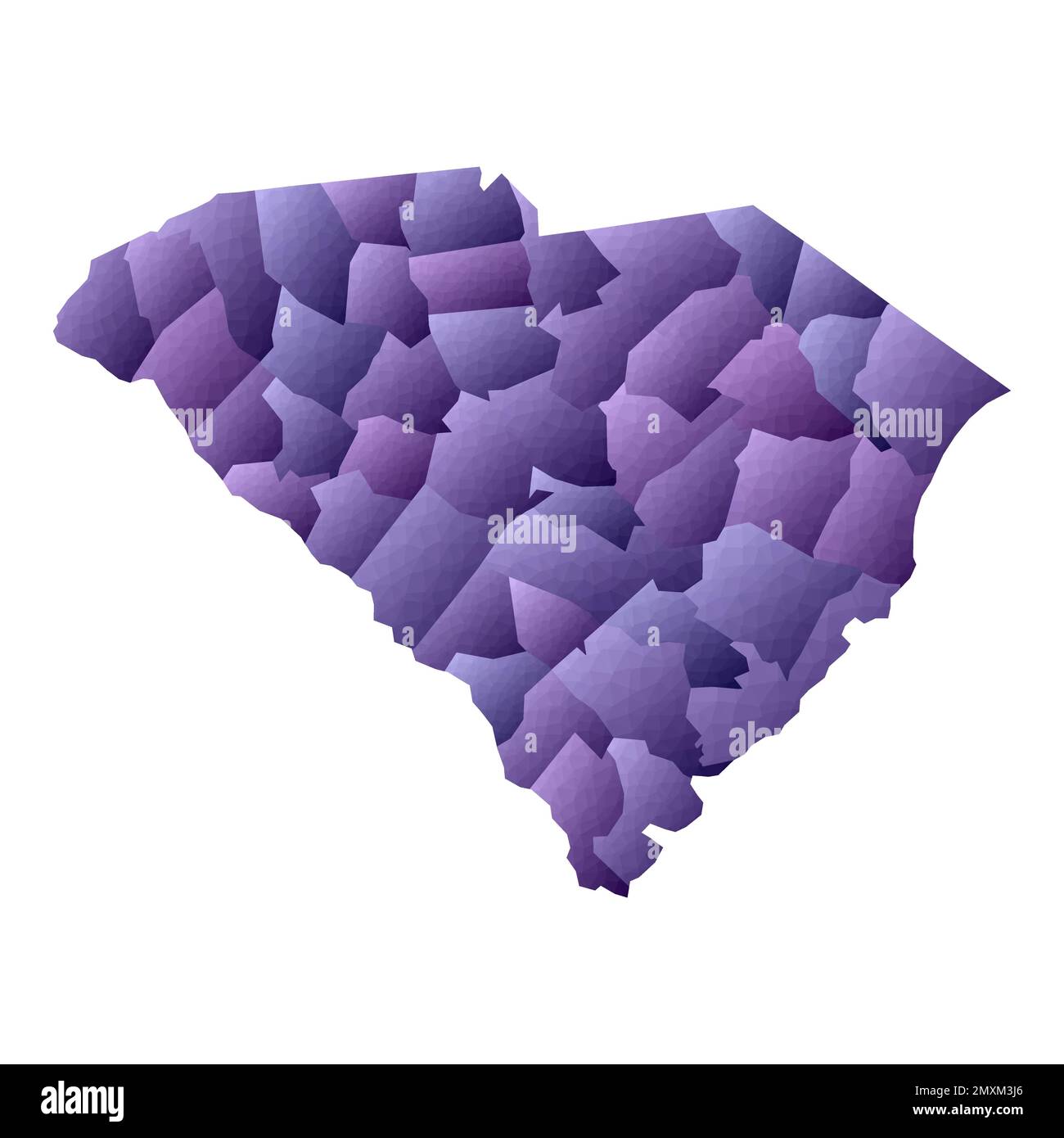 Carte de Caroline du Sud. Contour de l'état américain de style géométrique avec les comtés. Illustration vectorielle violette énergétique. Illustration de Vecteur