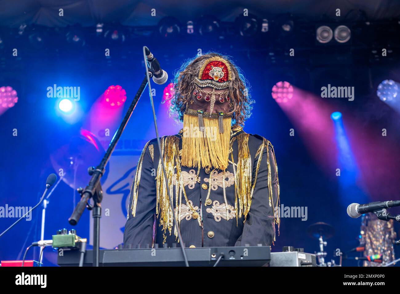 Die Band Golden Dawn Arkestra aus den USA live beim Orange Blossom Special Festival, Beverungen, Deutschland | US band Golden Dawn Arkestra Live a Banque D'Images