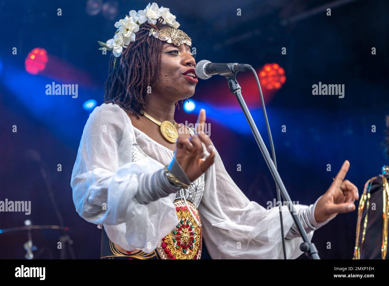 Die Band Golden Dawn Arkestra aus den USA live beim Orange Blossom Special Festival, Beverungen, Deutschland | US band Golden Dawn Arkestra Live a Banque D'Images