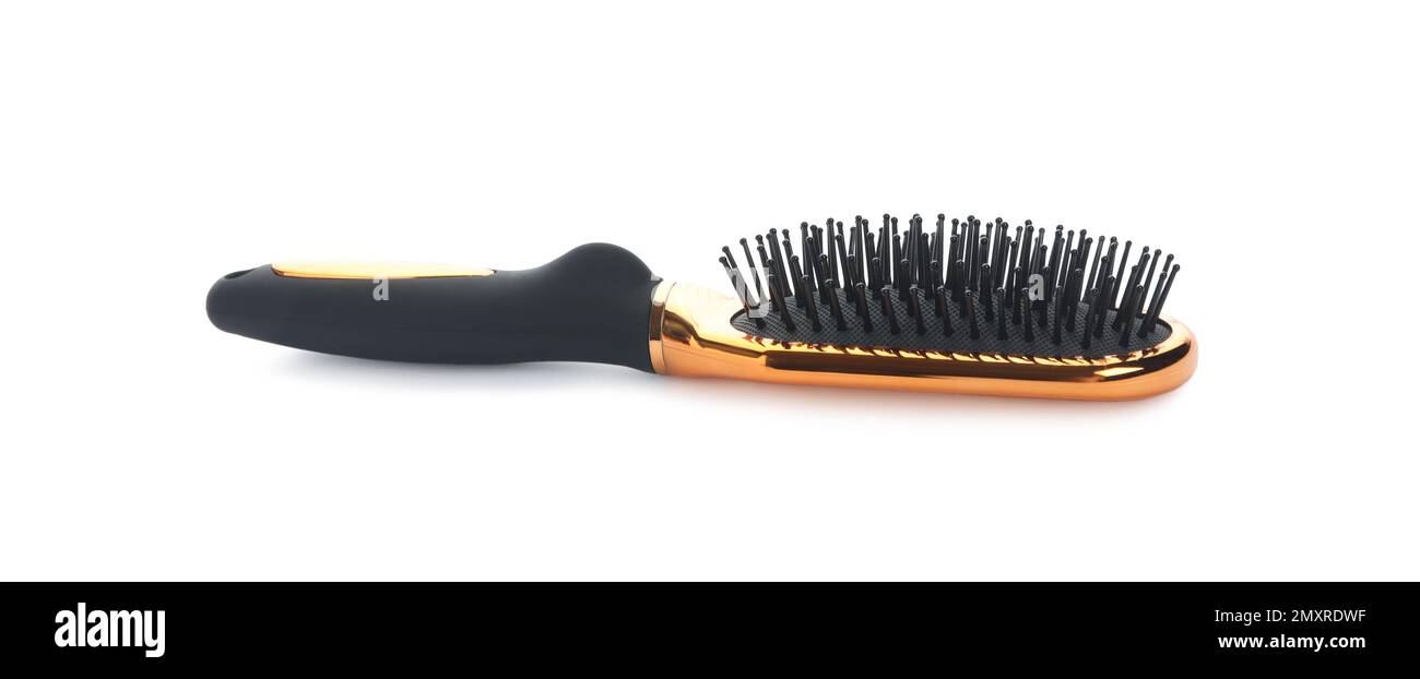 Nouvelle brosse à cheveux moderne isolée sur blanc Banque D'Images