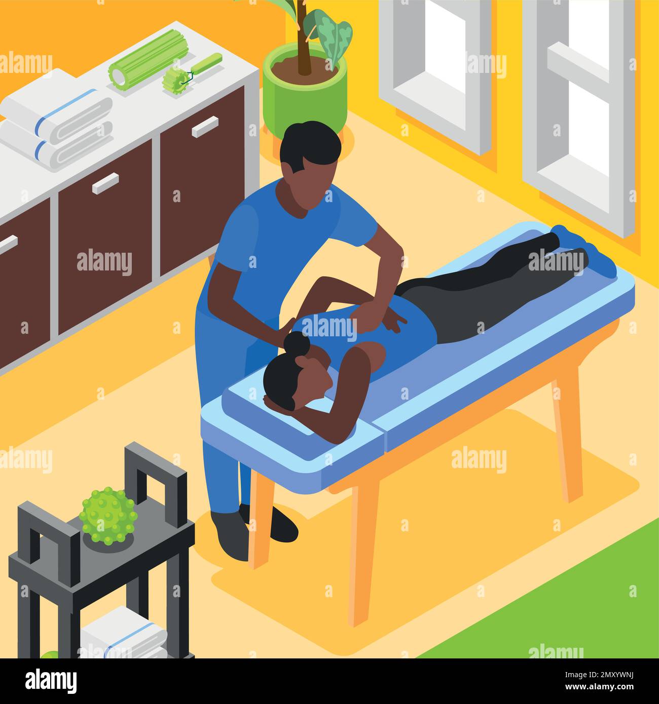 Composition isométrique à libération myofasciale avec illustration vectorielle des techniques de massage professionnelles Illustration de Vecteur