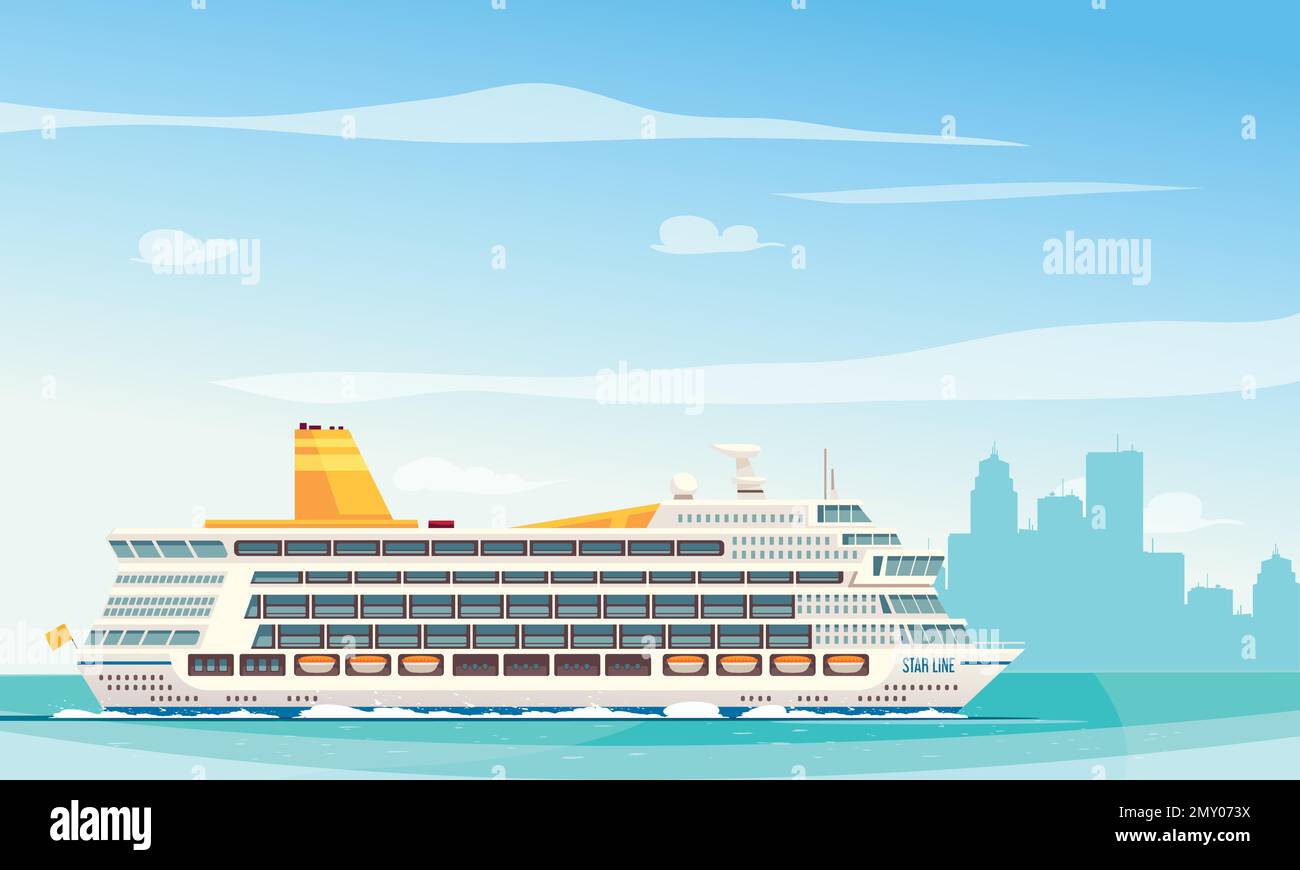 Arrière-plan des bateaux de croisière avec symboles de port et de voyage illustration vectorielle plate Illustration de Vecteur