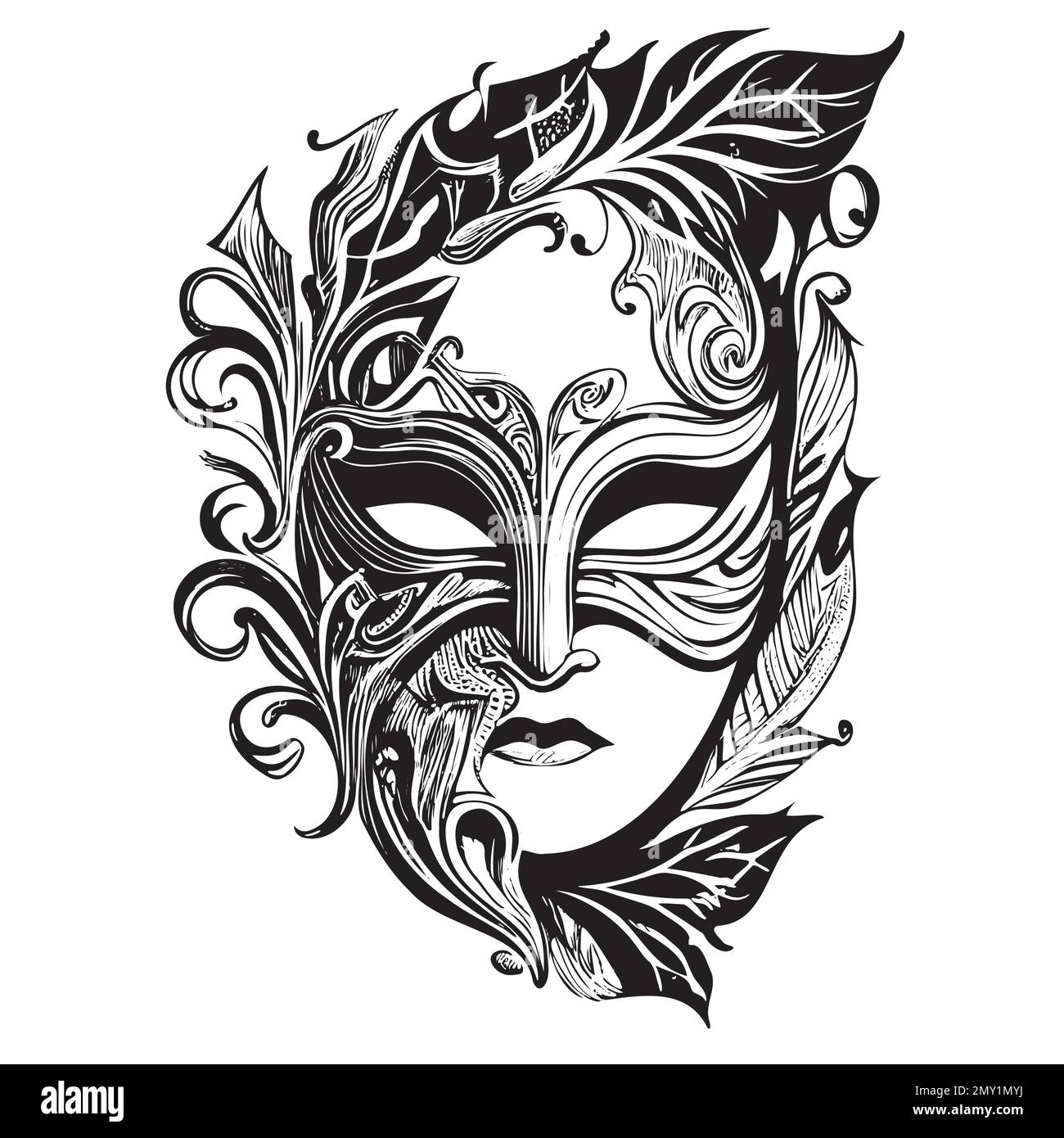 Masque de carnaval dessin à la main dans le style Doodle Vector illustration Festival de Venise Illustration de Vecteur