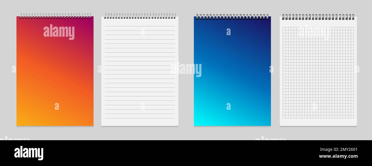 Ensemble de carnets de notes en métal réalistes avec images isolées de la vue du dessus de blocs-notes vides avec illustration vectorielle de couverture en dégradé Illustration de Vecteur