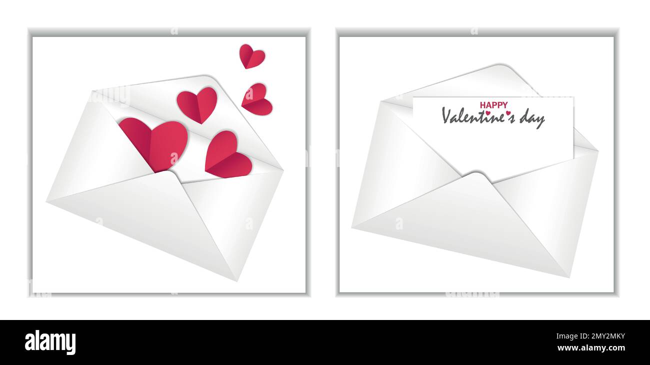 Enveloppe blanche, lettre avec emplacement pour le texte et espace de copie. Texte bonne Saint Valentin. Concept carte postale, Valentin, poste, espace pour le design Illustration de Vecteur