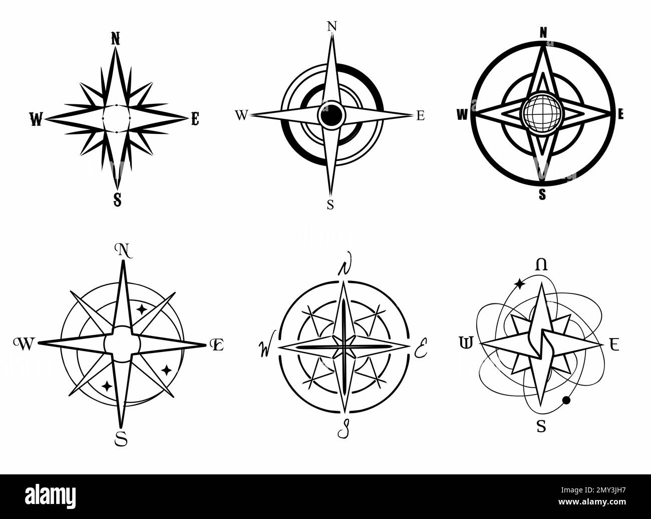 set rose de vent élément noir pour le design Illustration de Vecteur