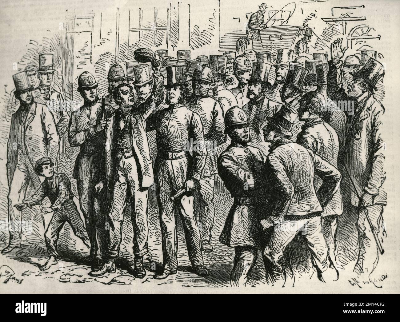 La police a arrêté les Fenians en Angleterre, Londres 1868, illustration Banque D'Images