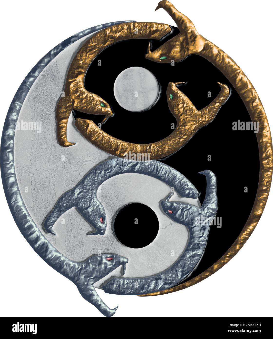 Symbole Tao / Yin Yang fait de serpents - argent et or Illustration de Vecteur