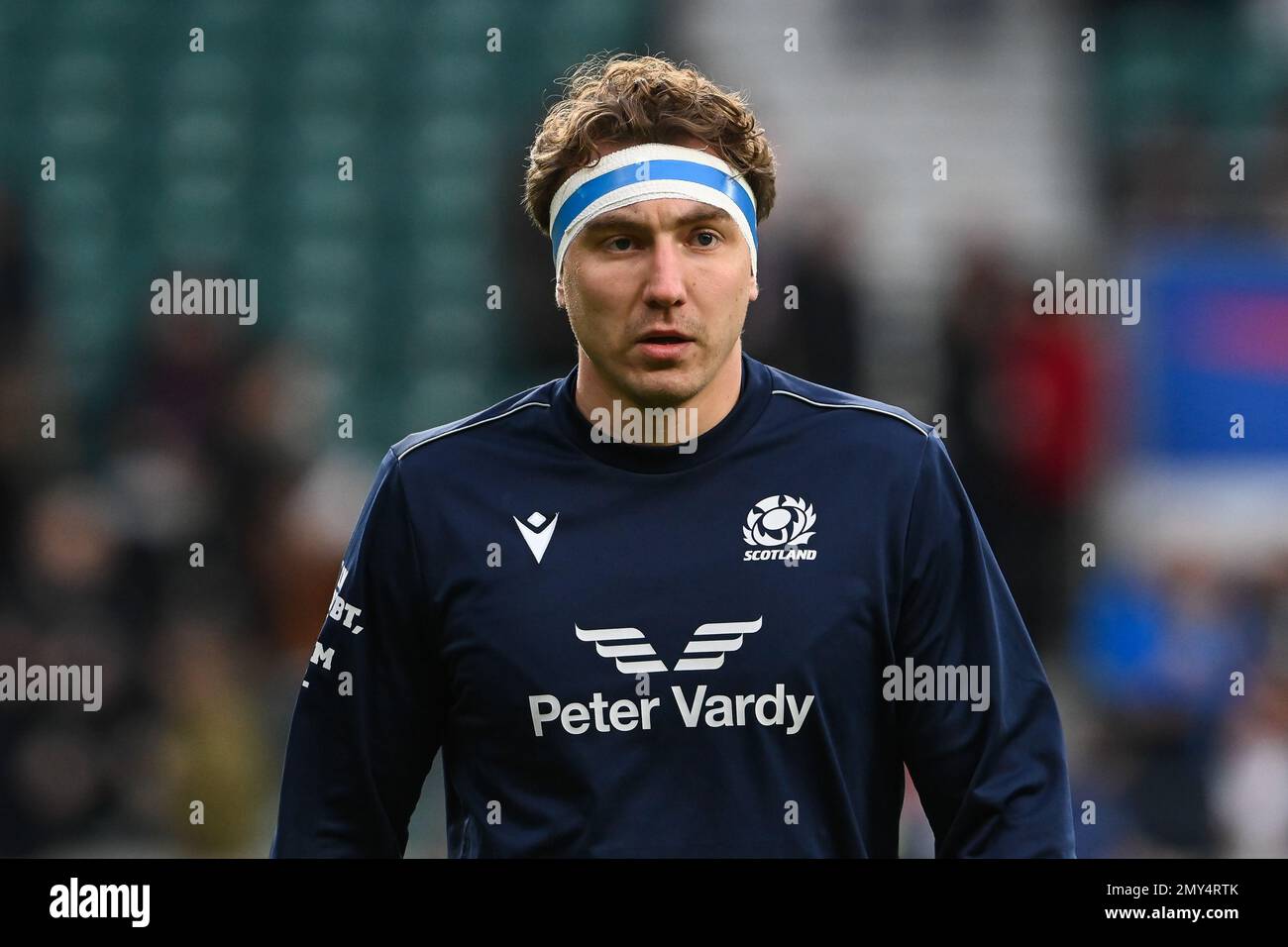 Jamie Ritchie d'Écosse pendant le match de pré-match s'échauffe avant le match de 2023 Guinness 6 Nations Angleterre contre l'Écosse au stade de Twickenham, Twickenham, Royaume-Uni, 4th février 2023 (photo par Craig Thomas/News Images) dans, le 2/4/2023. (Photo de Craig Thomas/News Images/Sipa USA) crédit: SIPA USA/Alay Live News Banque D'Images