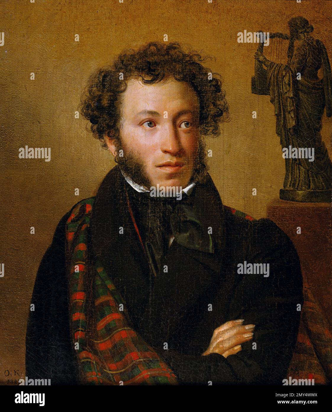 Alexander Pouchkine. Portrait du dramaturge, poète et romancier russe Alexander Sergeyevitch Pushkin (1799-1837) par Orest Kiprensky, 1827 Banque D'Images