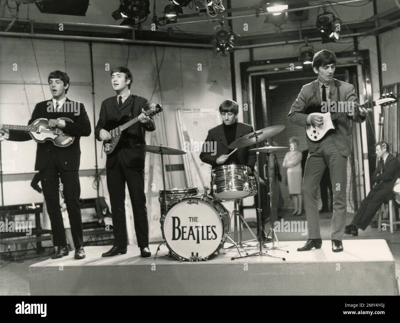 Membres du groupe de rock pop britannique Beatles: De gauche Paul McCartney, John Lennon, Ringo Starr et George Harrison, Royaume-Uni 1960s Banque D'Images