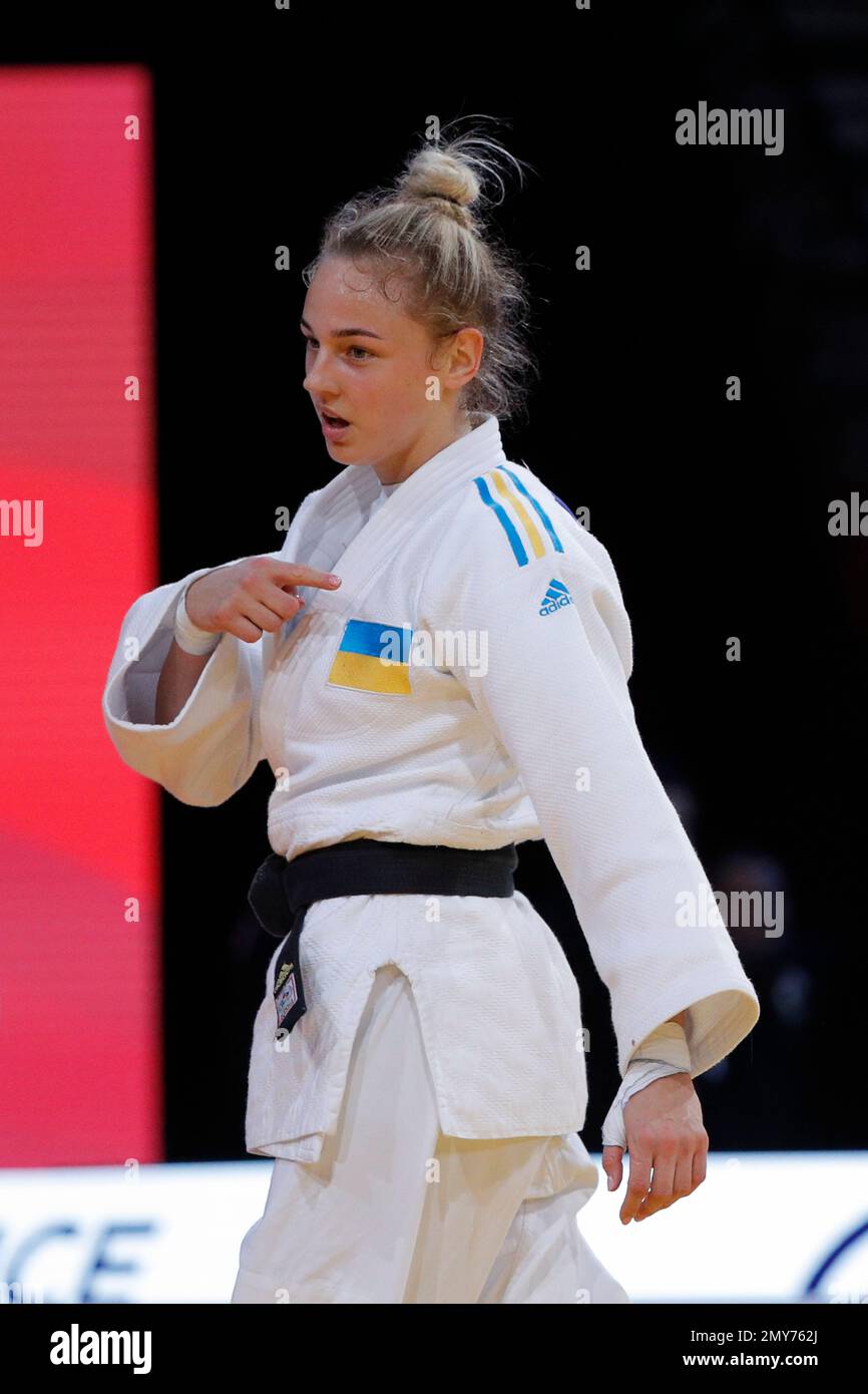 Daria Bilodid (UKR) dans la catégorie femmes  57kg a remporté la médaille de bronze contre Telma Monteiro (por) lors de l'International Judo Paris Grand Chelem 2023 (IJF) sur 4 février 2023 à l'arène Accor à Paris, France - photo Stephane Allaman / DPPI Banque D'Images