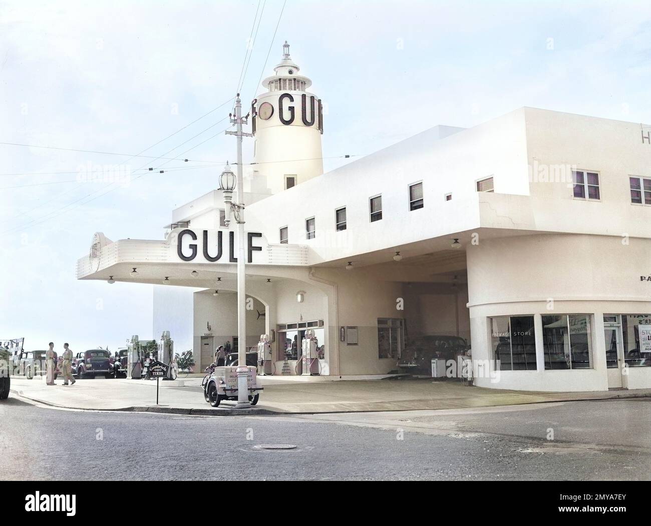 Gulf Gas Station, Miami Beach, Floride, États-Unis, Marion Post Wolcott, ÉTATS-UNIS Administration de la sécurité agricole, avril 1939 Banque D'Images