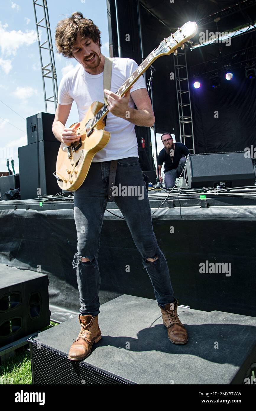 Kevin McKeown of Black Pistol Fire performs during day one of Forecastle Music Festival at Waterfront Park on Friday, July 15, 2016, in Louisville, Ky. (Photo by Amy Harris/Invision/AP) Banque D'Images