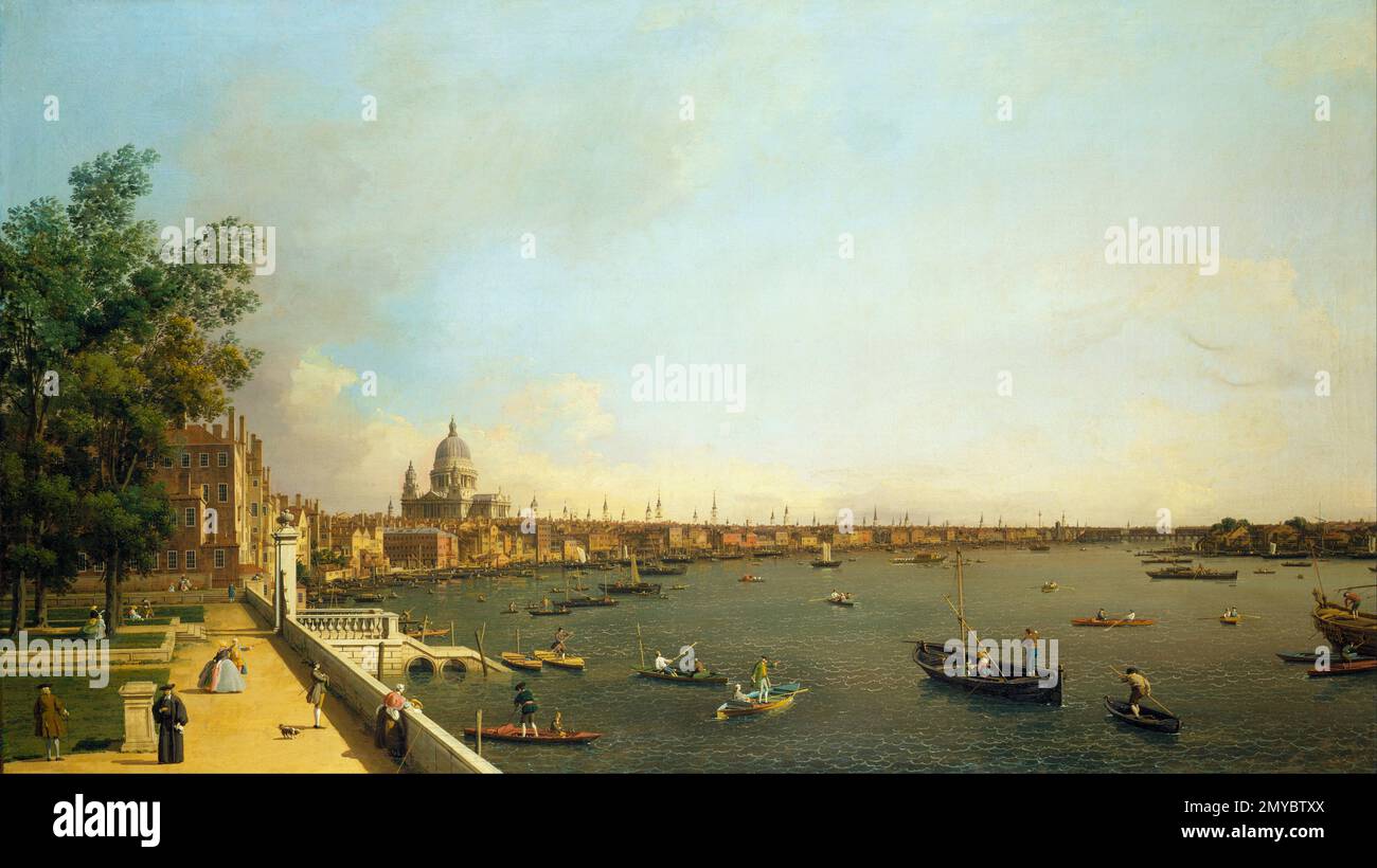 Londres : la Tamise depuis Somerset House Terrace vers la ville. Canaletto. 1750-51. Banque D'Images