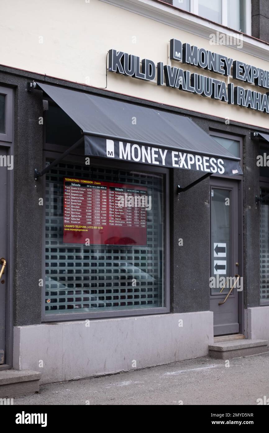 Tallinn, Estonie - 4 février 2023 : service de change et de transfert de fonds Money Express. Banque D'Images