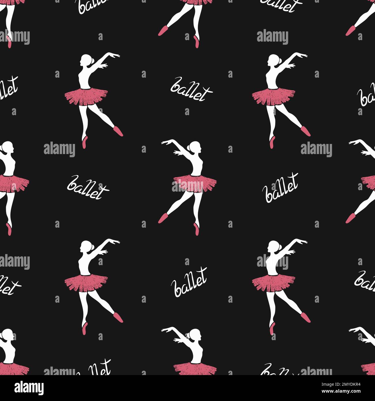Motif de danse du ballet sans coutures. Fond noir vectoriel avec ballerinas. Illustration de Vecteur