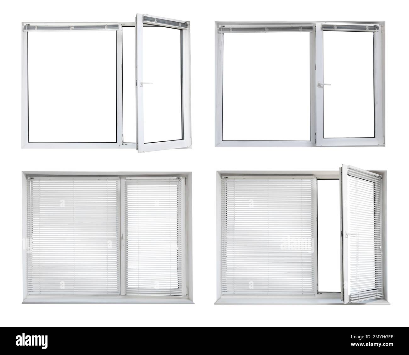 Ensemble de fenêtres modernes sur fond blanc Banque D'Images