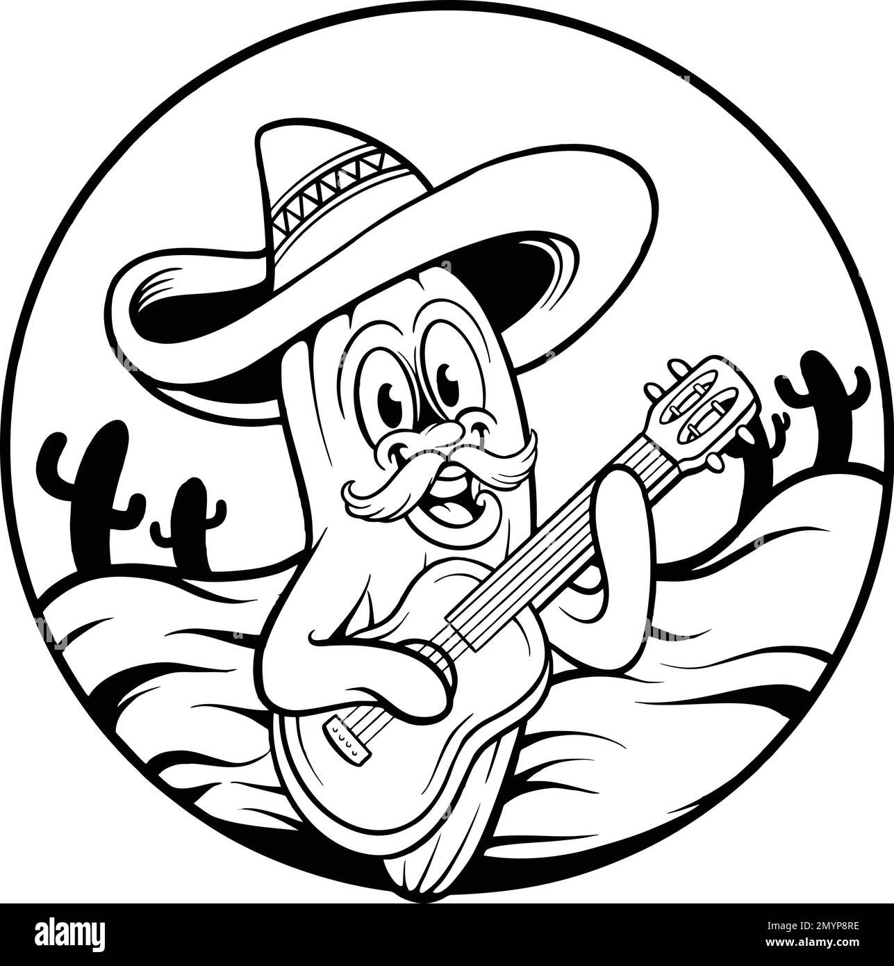Sombrero guitare mexicain cactus cinco de mayo silhouette vecteur illustrations pour votre travail logo, t-shirt, autocollants et dessins d'étiquettes Illustration de Vecteur