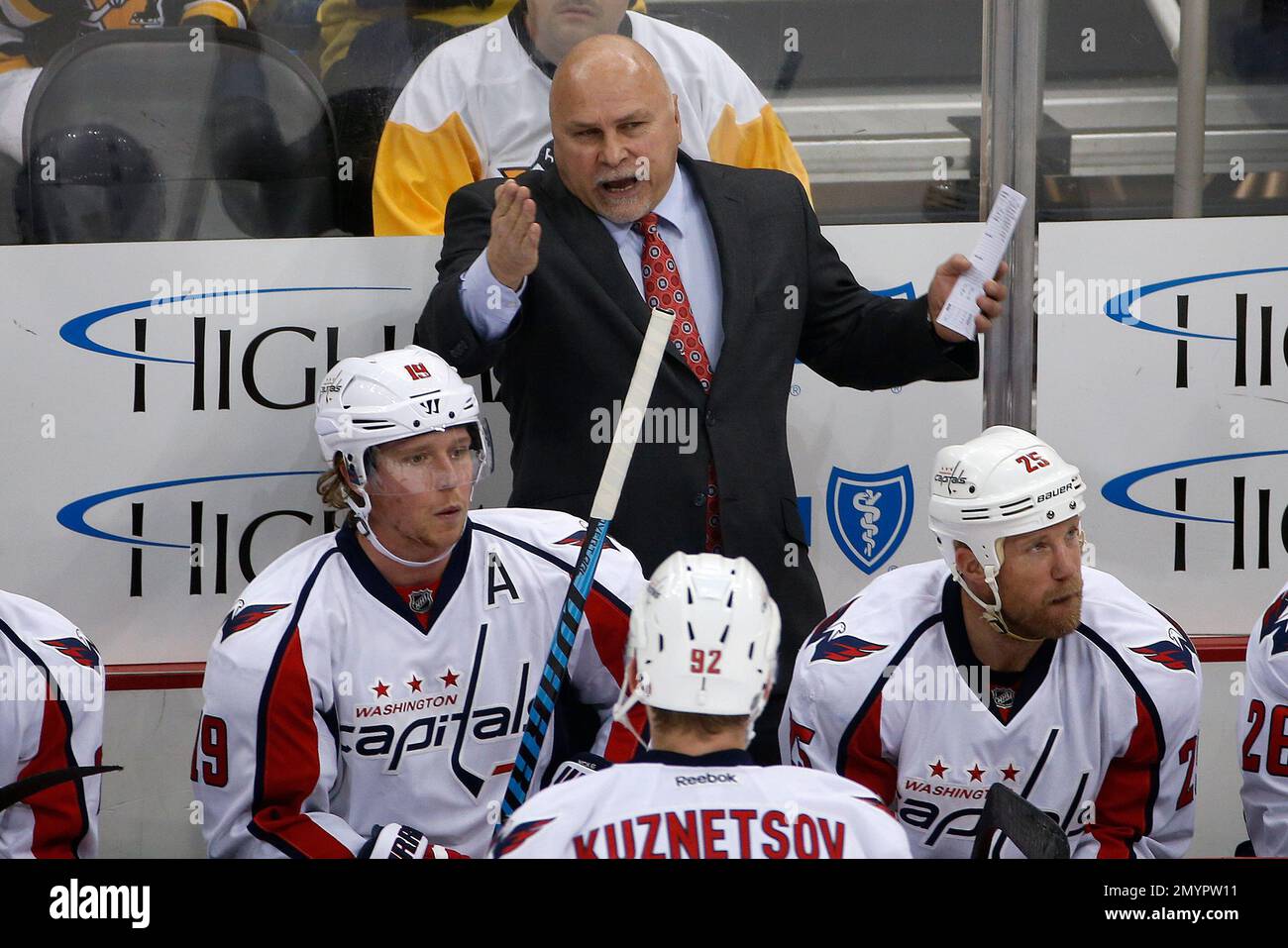 Washington Capitals head coach Barry Trotz gives instructions during