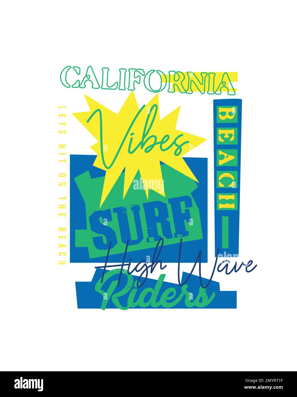 California Vibes Surf Riders Typographie High Wave Beach lettrage typographique poster design graphique pour t shirt imprimé, sticker Vector Illustration de Vecteur