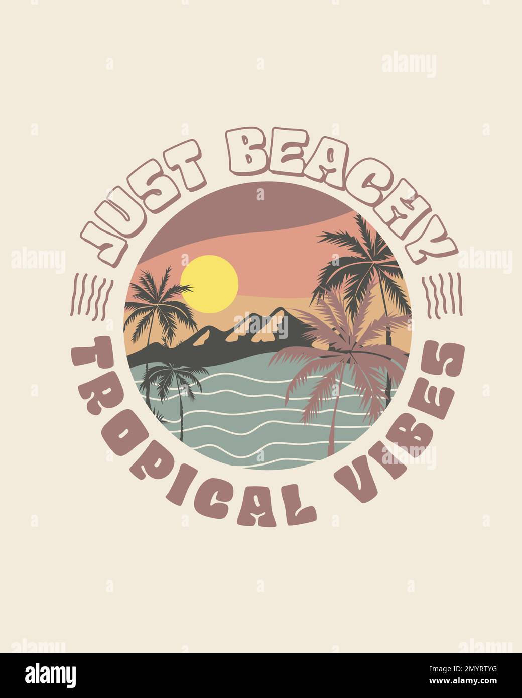 Just Beach Tropical Vibes Summer Beach Designs Typographie poster design pour t shirt imprimé autocollant rond Illustration de Vecteur