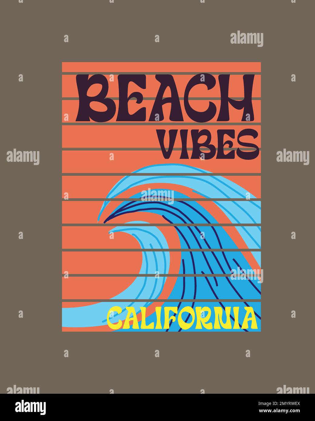 Vintage Beach Vibes Californie Typographie Retro Ocean wave illustration art mural Poster design graphique pour t shirt imprimé vecteur Illustration de Vecteur