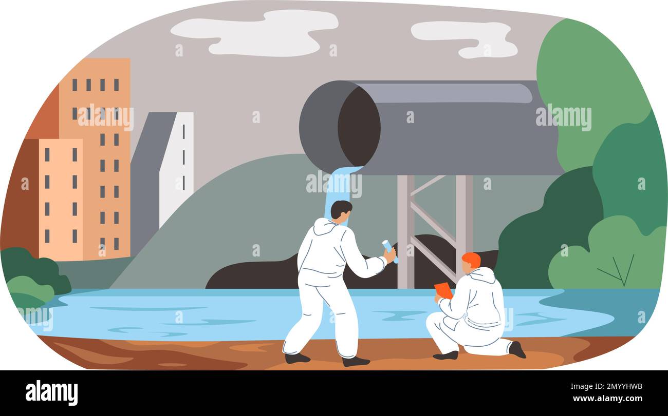 Examen de la pollution de l'eau, soin de la nature Illustration de Vecteur