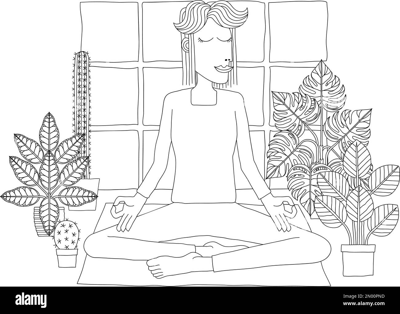 Femme méditant faisant le yoga Pilates Illustration Illustration de Vecteur