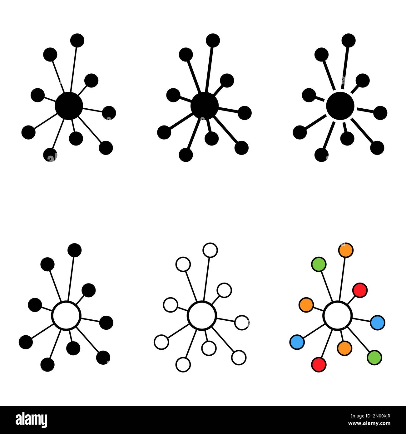 Ensemble de Hub réseau plat icône, connecter structure vecteur symbole fond isolé, système de technologie . Illustration de Vecteur