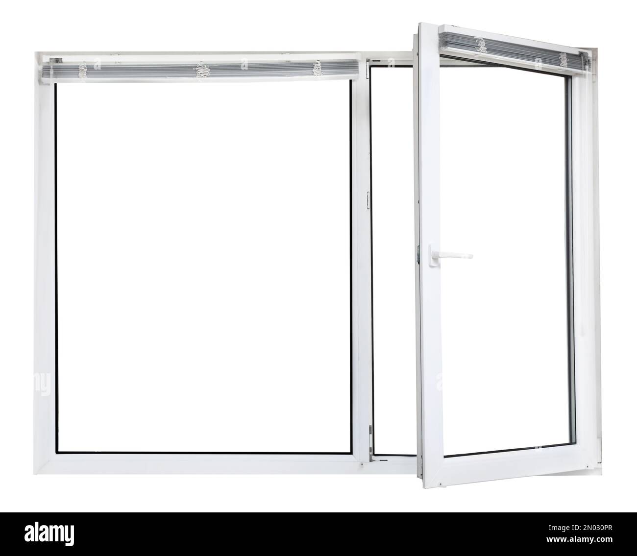 Fenêtre moderne en plastique ouvert sur fond blanc Banque D'Images