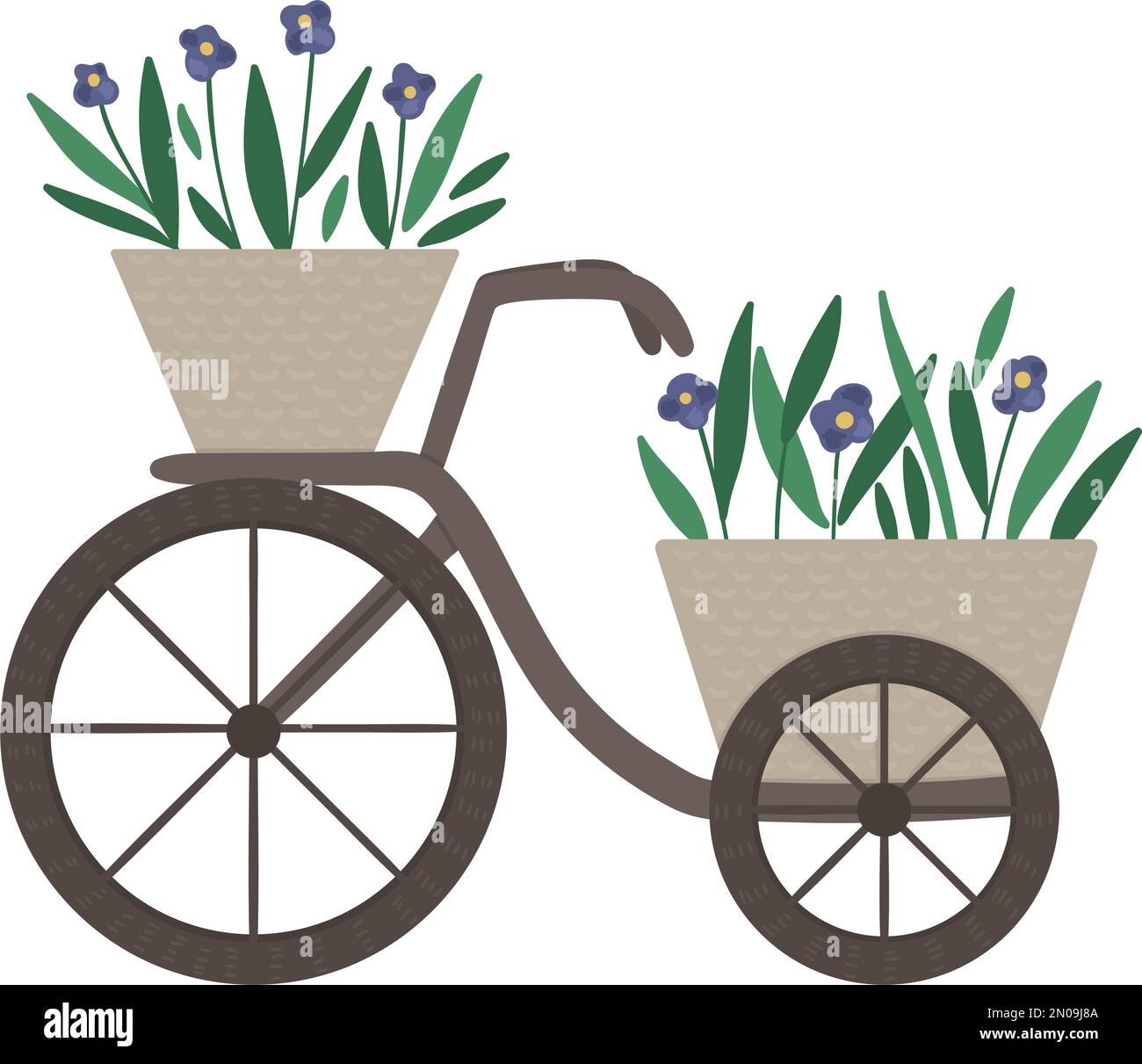 Illustration vectorielle du lit de fleurs. Jardin décoratif rétro en forme de vélo parterre à fleurs. Belles plantes de printemps et d'été, herbes et fleurs. Illustration de Vecteur