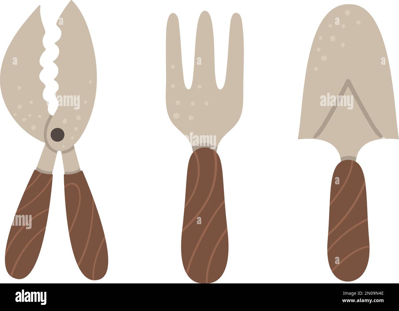 Ensemble vectoriel d'outils de jardin colorés. Collecte d'équipement de jardinage. Illustration de ressort plat de petite fourche, fourche manuelle, cisaille d'élagage isolée sur Illustration de Vecteur