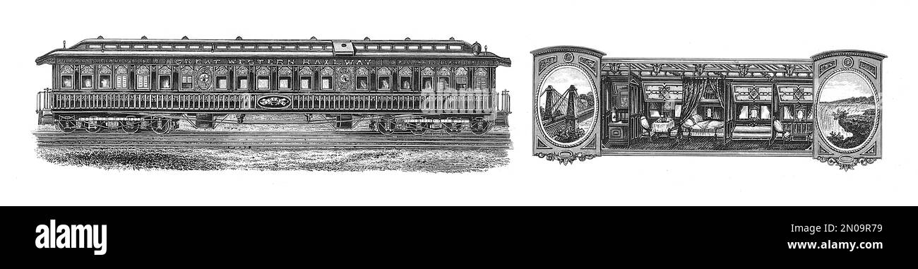 Gravure antique représentant la voiture américaine au XIX siècle. Illustration publiée dans Systematischer Bilder Atlas - Bauwesen, Ikonographische Banque D'Images