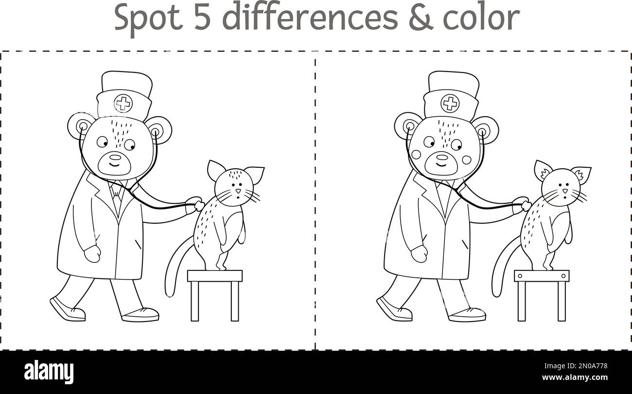 Page de jeux et de coloriage pour les enfants de la recherche médicale. Médecine activité préscolaire avec le médecin examinant les poumons des patients. Puzzle avec mignon drôle Illustration de Vecteur