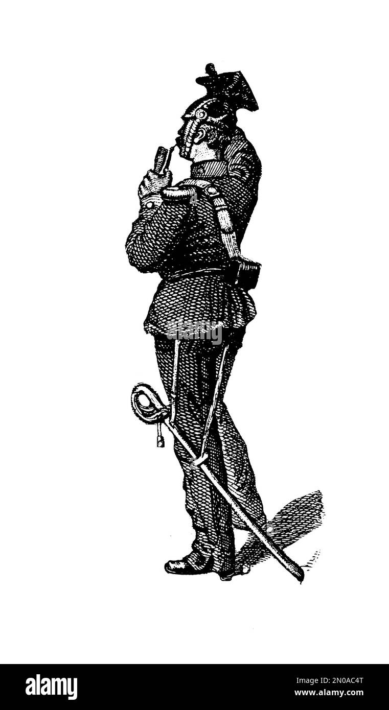 19th-siècle gravure représentant l'unité militaire allemande au XIX siècle: Général et son adjudant. Illustration publiée dans Systematischer Bilder Atlas Banque D'Images