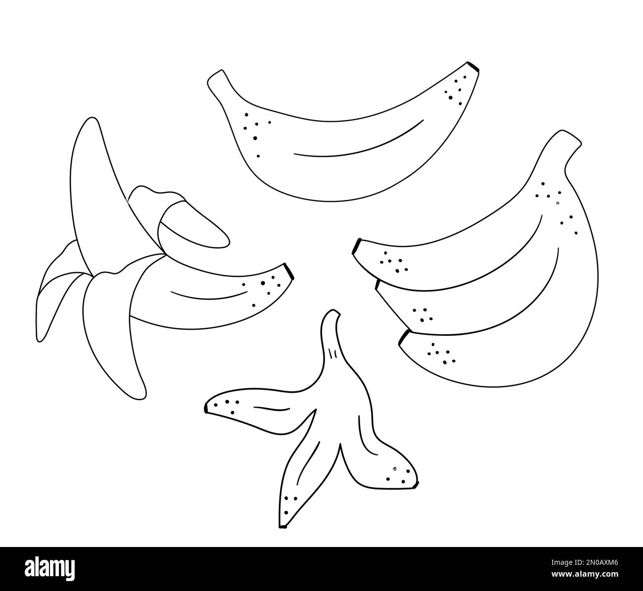 Ensemble de contours de banane vectorisés. Illustration amusante de fruits exotiques tropicaux en noir et blanc. Page de coloriage amusante pour les enfants. Collection de clips d'art Jungle Summer Illustration de Vecteur