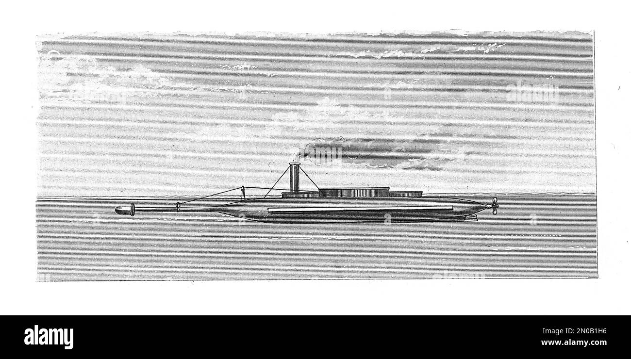 Gravure de 19th-siècle du bateau de torpille américain, XIX siècle. Illustration publiée dans Systematischer Bilder Atlas - Kriegwesen und Seewesen, Ikonogr Banque D'Images