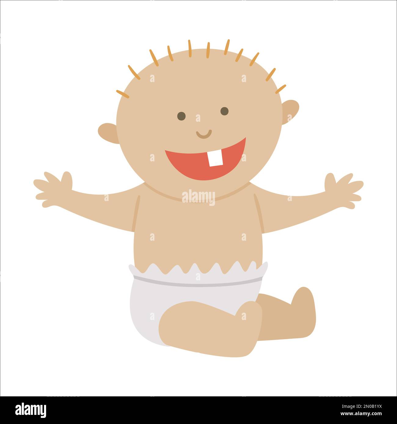 Bébé souriant avec une dent isolée sur fond blanc. Icône vecteur enfant. Petit enfant dans la couche. Concept des premières dents. Illustration de Vecteur