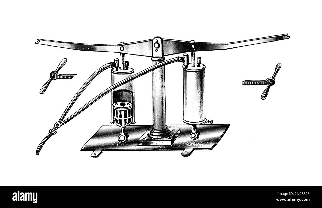Illustration ancienne de torpilles et d'une pompe à air. Gravure publiée dans Systematischer Bilder Atlas - Kriegwesen und Seewesen, Ikonographische Encyk Banque D'Images