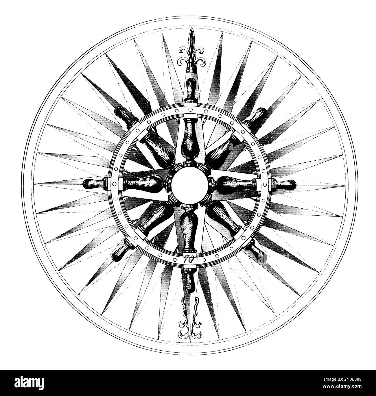 gravure au xixe siècle d'une rose de boussole montrant un andain de 32 points utilisé pour la navigation nautique et la cartographie Banque D'Images