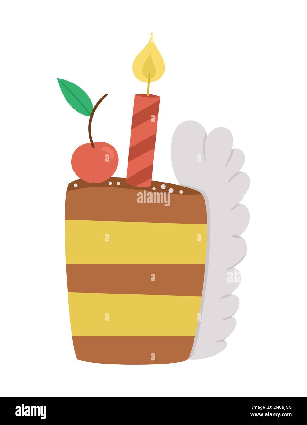 Petit gâteau d'anniversaire Vector avec bougie et cerise sur le dessus. Un dessert amusant pour les cartes, affiches et imprimés. Illustration des fêtes pour enfant Illustration de Vecteur