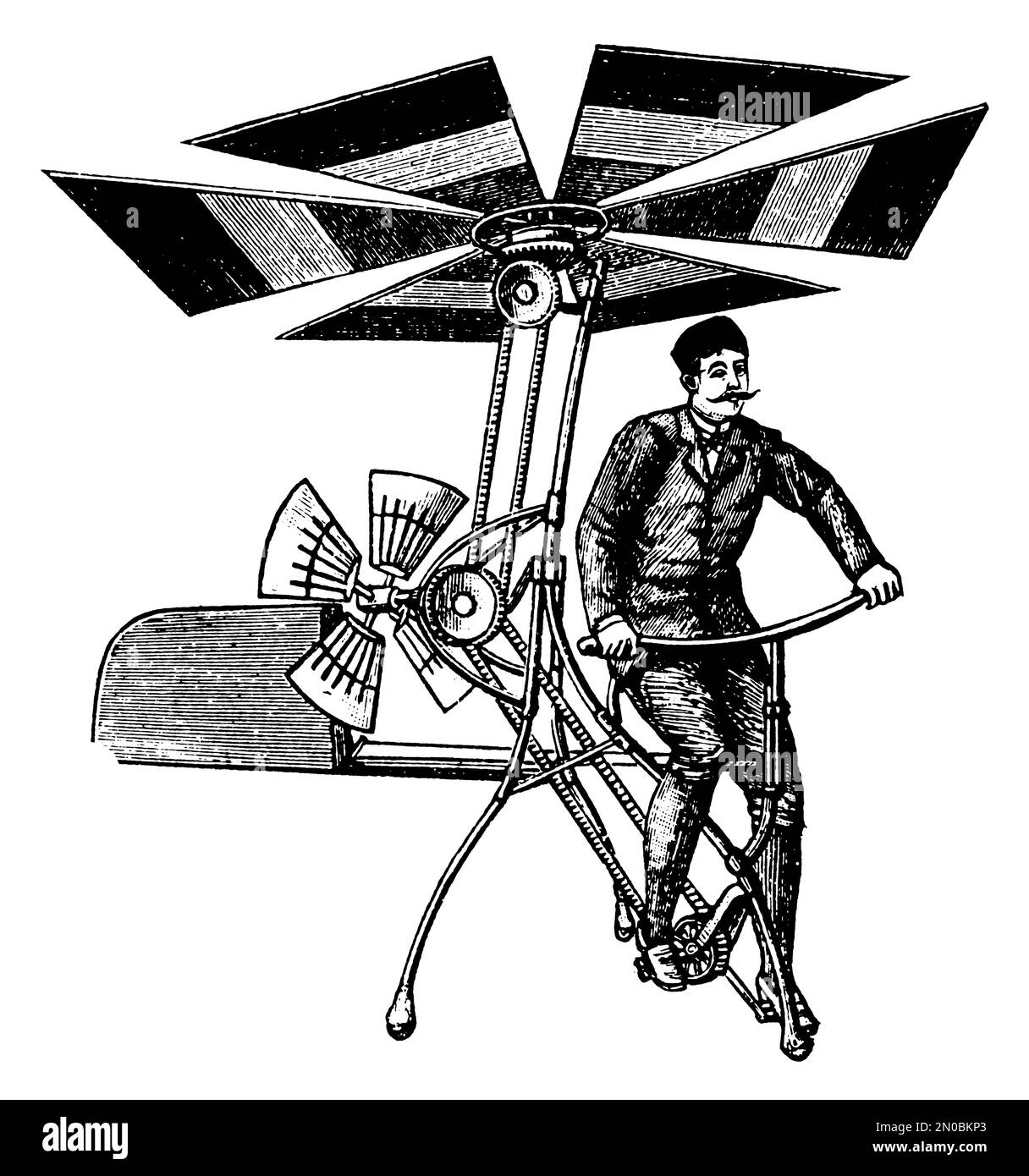 illustration du 19th siècle d'une machine volante ancienne (isolée sur blanc). Publié dans Systematischer Bilder-Atlas zum conversations-Lexikon, Ikonogra Banque D'Images
