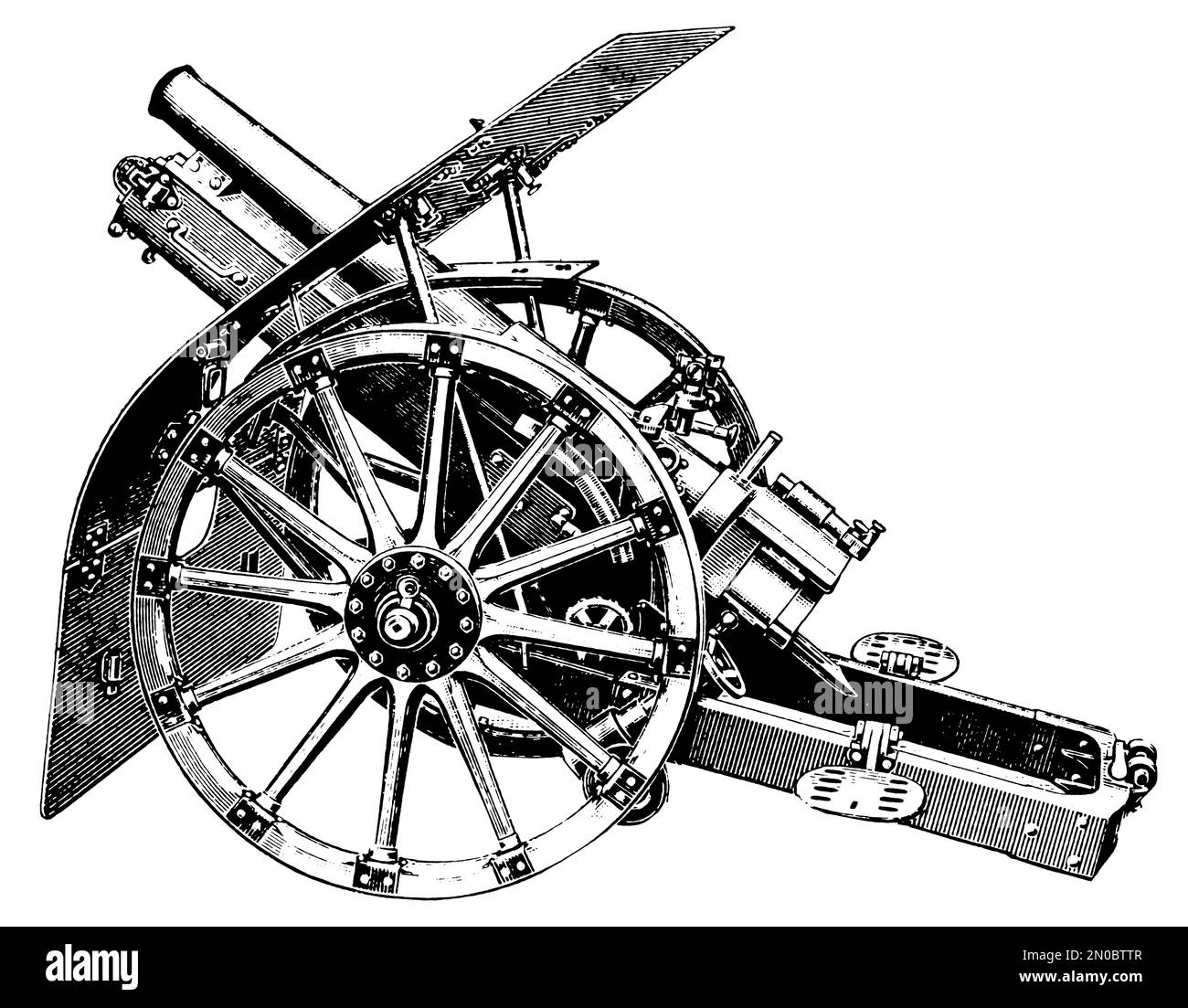 Gravure antique d'un canon datant de 19th ans (isolée sur blanc). Publié dans Systematischer Bilder-Atlas zum conversations-Lexikon, Ikonographische en Banque D'Images