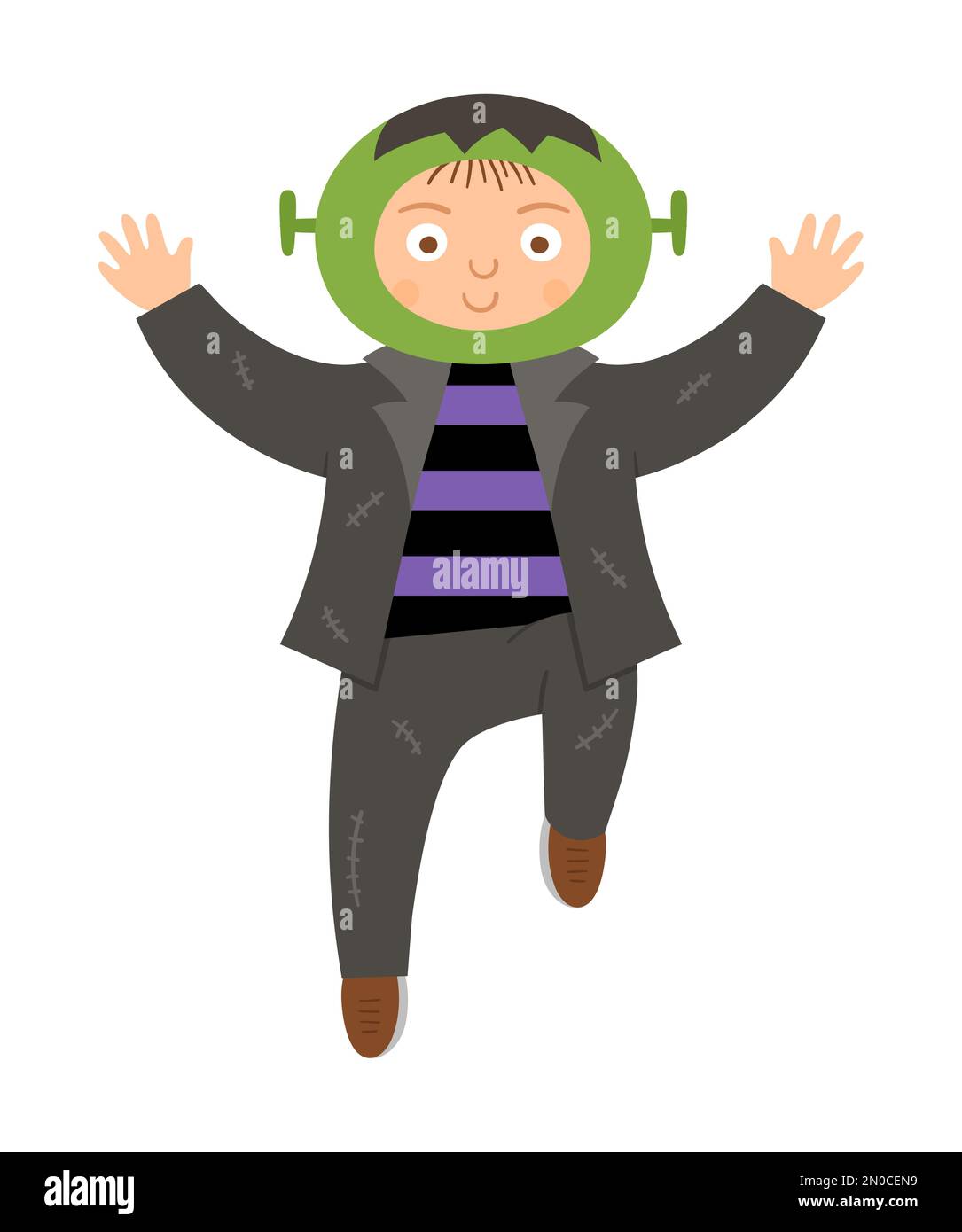 Garçon habillé comme Frankenstein. Adorable personnage d'Halloween pour enfant. Enfant en costume de monstre effrayant. Drôle d'automne tous les saints sont l'illustration de la veille. Samhain Illustration de Vecteur
