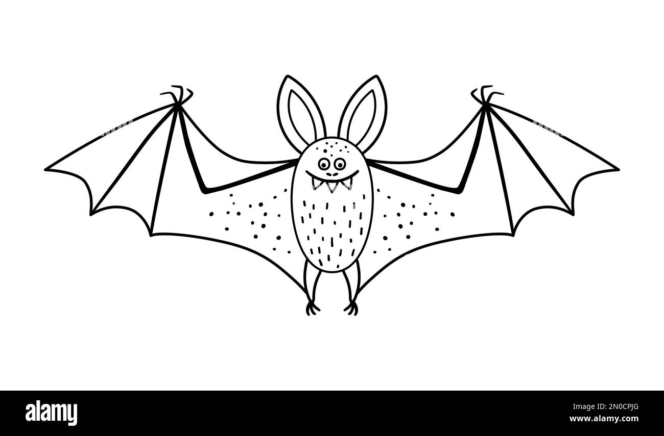 Chauve-souris noire et blanche à motif vectoriel avec ailes étalées. Icône caractère Halloween. Automne tous les saints réveillon illustration avec l'animal volant. Samhain Party colo Illustration de Vecteur