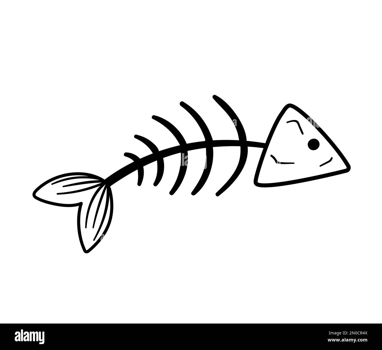 Illustration de l'os de poisson de la fête d'Halloween. Squelette de poisson noir et blanc vectoriel. Design effrayant pour la fête de Samhain d'automne. Page de coloriage de tous les saints. Illustration de Vecteur